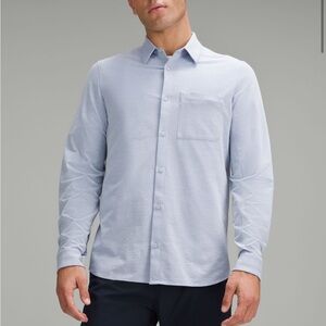 Lululemon Commission Long Sleeve Shirt Pocket Blue Linen White Career Sz L